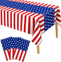 4th of July Tablecloth, Patriotic Plastic Tablecloths 54"x108", Fourth of July Table Decorations Red White and Blue American Table Covers 3 Pack, Patriotic Decorations Memorial Day Party Supplies