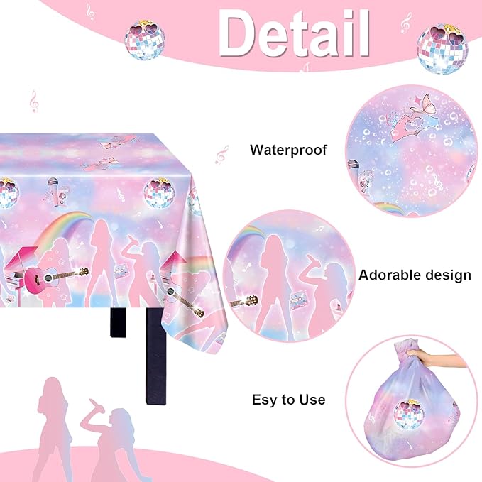 Avezano 3 pcs Music Birthday Tablecloths Popular Music Birthday Tablecover Pastel Bday Party Decorations Singer Fans Plastic Rectangle Tablecloth 108x54 inch