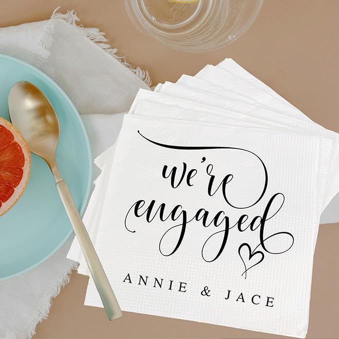 Luxury Custom Pack 15pcs We're Engaged Wedding Napkins - Engagement Decorations for Party