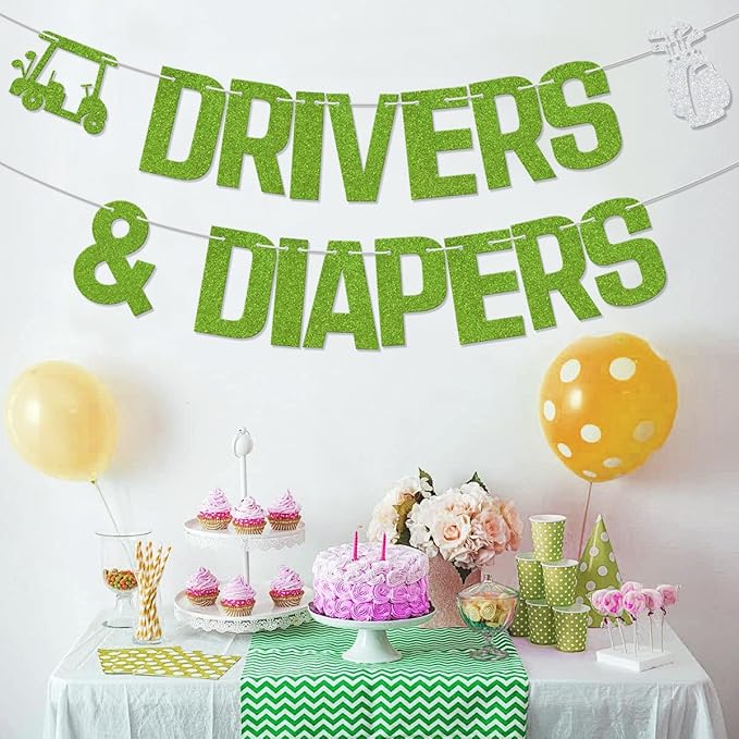 Drivers & Diapers Banner Golf Baby Shower Party Decorations Birthday Party Decor Golf Themed 1st Birthday Party Decorations Supplies Green