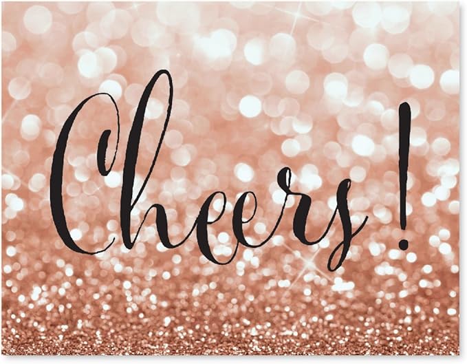 Andaz Press Wedding Party Signs, Glitzy Rose Gold Glitter, 8.5x11-inch, Cheers!, 1-Pack, Bokeh Colored Party Supplies