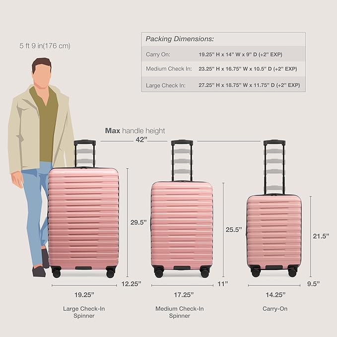 U.S. Traveler Boren Expandable Hardside Rugged Travel Luggage with 8 Spinner Wheels, Rose Pink, Checked-Medium 26-Inch