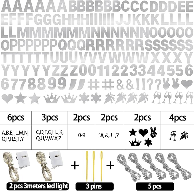 175Pcs Glitter Customizable Banner Kit DIY Custom Letter Banners DIY Happy Birthday Letters 0-9 Numbers Personalized Banner Decor For Wedding Birthday Party Decorations Supplies(Shiny Silvery))