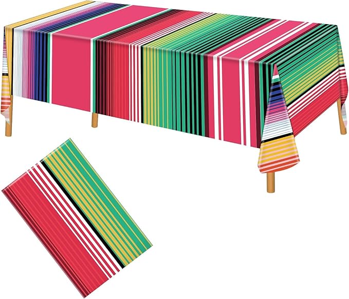 Hxezoc 3 Pack Disposable Plastic Mexican Serape Tablecloths, 54 x 108 Inch Mexican Striped Party Table Cover for Mexican Wedding Birthday Party Decorations Outdoor Indoor Party Supplies