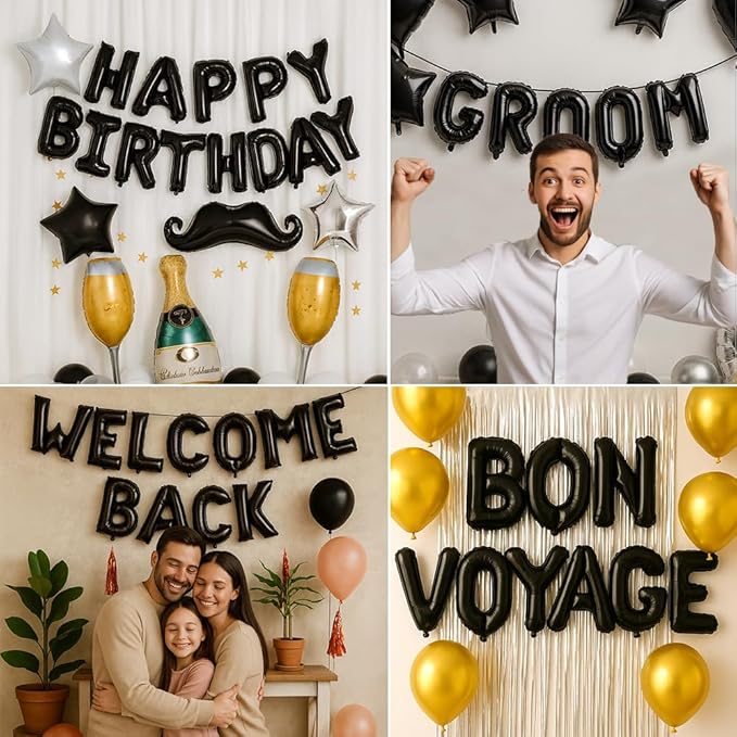 [52pcs] Black Letter Balloons - 2 Full A-Z Sets For Black Letter Balloon Banner | Alphabet Ballons | 16 inch Foil Ballon | Customized Name Balloon Letters for a Birthday, Graduation, Wedding