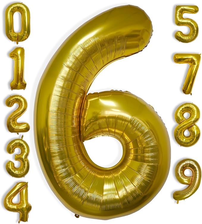 40 Inch Large Gold Number Celebration and Decoration Balloon for Birthday Parties, Graduations, Anniversaries, Weddings, Photo Shoots, Special Events - Helium Foil Mylar (Gold Number 6)