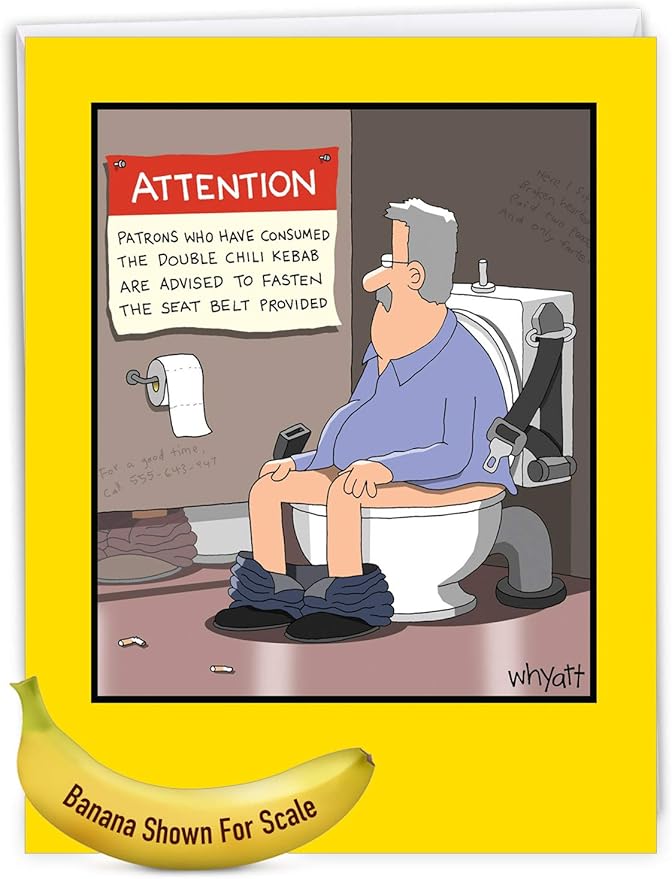 NobleWorks -1 Funny Birthday Card Inappropriate (8.5 x 11 Inch) - Humor Cartoon Bday Notecard with Envelope - Chili Kebab J8282