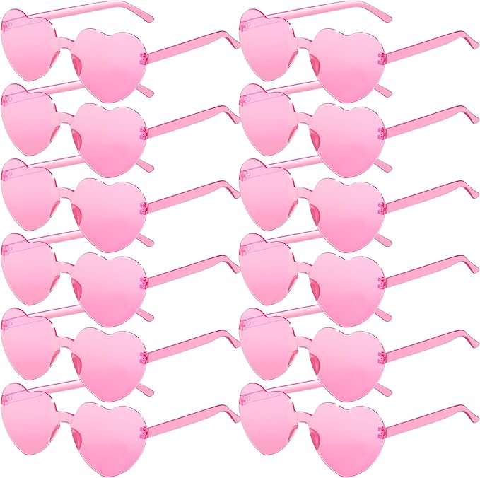 2/4/8/12/20 Pairs Heart Shaped Sunglasses Transparent Heart Glasses Rimless Trendy Eyewear for Valentines Party Favor