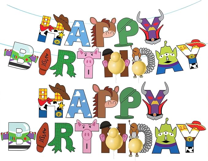 METIXOZE Cartoon Story Happy Birthday Banner Party Decorations Supplies for Boys Girls 1st 2nd 3rd 4th 10th Birhday Party Decor