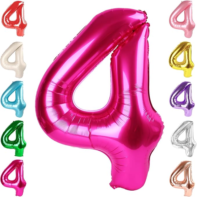 40 Inch Large Numbers Balloon, 4 Hot Pink Ballon for 4th 14 40 44 Birthday Party, Balloon 4 Number for Graduations Wedding Supplies