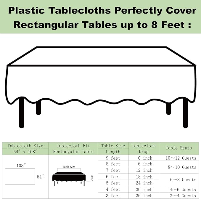 Plastic White Tablecloths 3 Pack Disposable Table Covers 54" x 108" Rectangular Table Cloths for Parties Engagement Wedding Bridal Shower Banquet, Fits 6 to 8 Foot Rectangle Tables