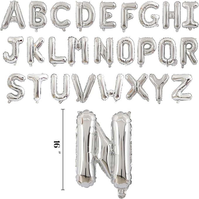 2 Set 52Pcs Silver Alphabet A-Z Letter Balloons 16in Balloon Foil Letter Decorations Party Decor Silver Letter Balloons Alphabet A-Z Party Supplies