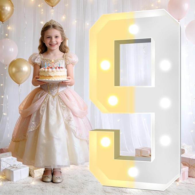 Pooqla 3FT Light Up Marquee Numbers, LED Large Lighted Marquee Numbers, Giant LED Light Up Mosaic Number for Balloon 9th 19th 90th Birthday Decoration Party Decor, Cool White and Warm White Number 9