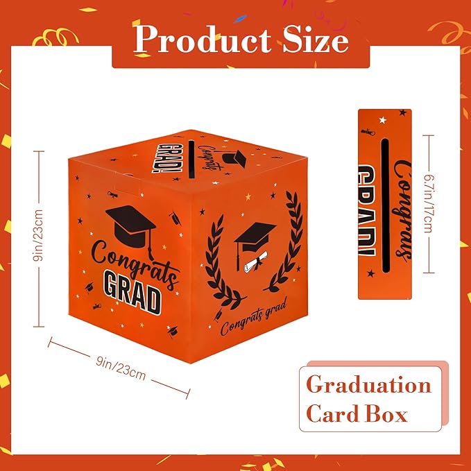 Graduation Card Box, 2026 Graduation Party Decorations, Card Boxes for Graduation 2026, Graduation Box Holder, Grad Box for Gift and Cards, Card Box for Graduation Party Supplies Party Favors, Orange