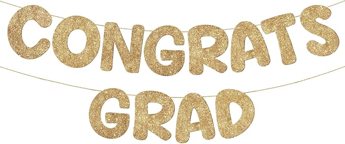 Fulmoon Pre Strung Congrats Grad Banner Glitter Congratulations Banner College Graduation Sign Class of 2026 Grad Party Decorations for High School University Graduation Party Favor(Champagne Gold)