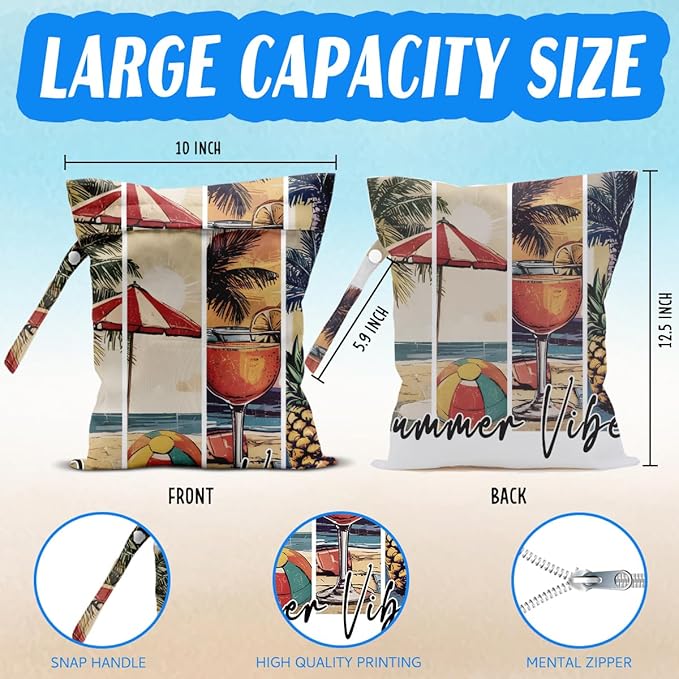 Beach Essentials, Wet Bag for Swimsuit Dirty Clothes Yoga Gym Diaper, Wet Dry Bag, Beach Vacation Essential for Travel Poor Bathing Summer Coastal Gifts Summer Vibes