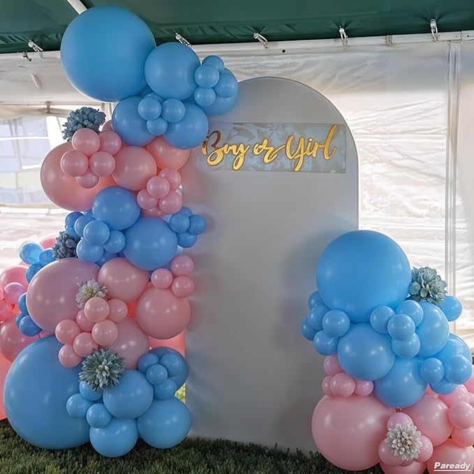 Blue Pink Balloon Arch Kit, 120pcs Gender Reveal Balloon Garland Arch Kit With Iridescent 4d Foil Balloon For Birthday Baby Shower Wedding Party Bachelorette Bridal Shower Anniversary Decorations
