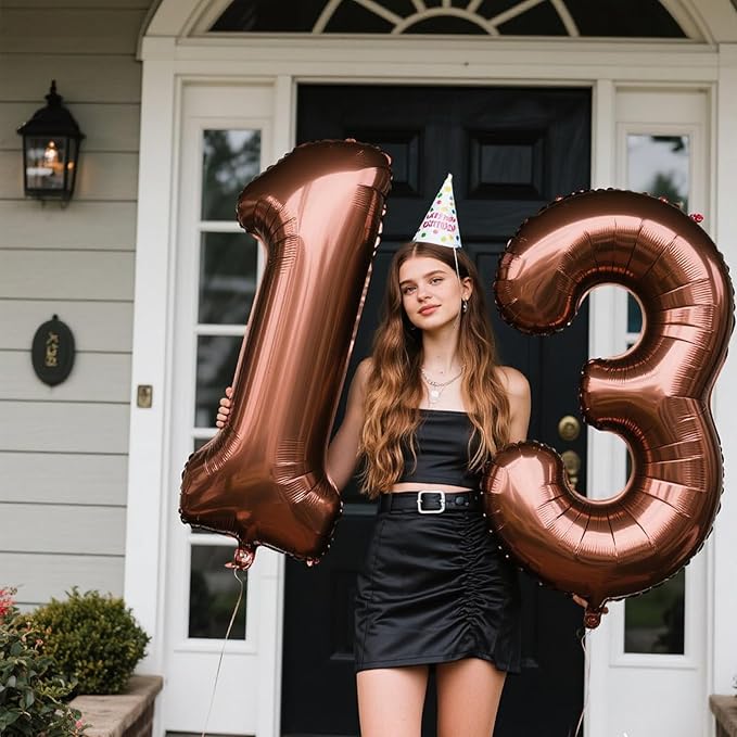 40 Inch Dark Brown Balloon Number 13,Chocolate Jumbo Mylar Foil Helium Balloon for 13th Digital Balloons for Birthday Party,Wedding Anniversary Party Decorations