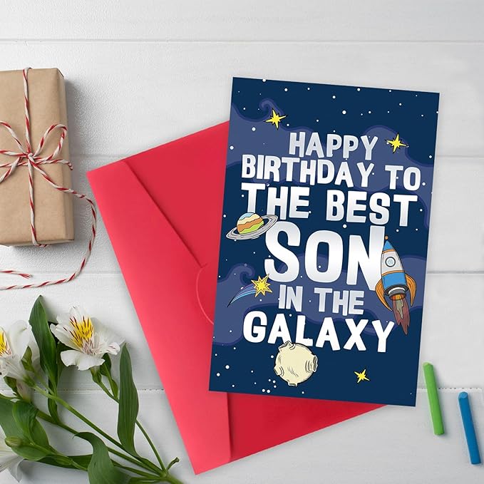 Funny Birthday Card for Son, Best Son's Birthday Gifts from Dad Mom, Happy Birthday to The Best Son in The Galaxy