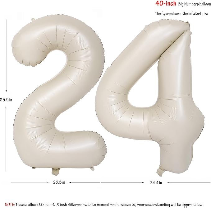 40 In Cream white Number Balloons Helium Foil Mylar Balloon Birthday Party banquet Decoration Digital 24