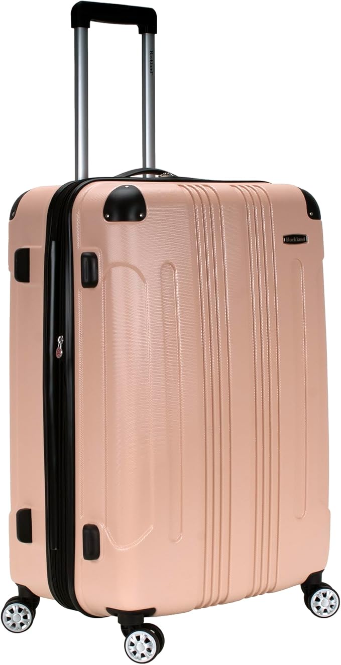 Rockland London Hardside Expandable Spinner Wheel Luggage, Checked Large 28", Champagne