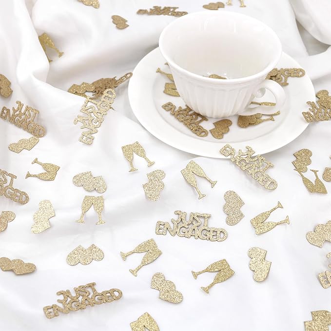 Champagne Gold Just Engaged Confetti for Engagement Party Decorations, Glitter Heart Table Confetti for Engaged Wedding Bachelorette Bridal Shower Party Decorations, 120pcs.