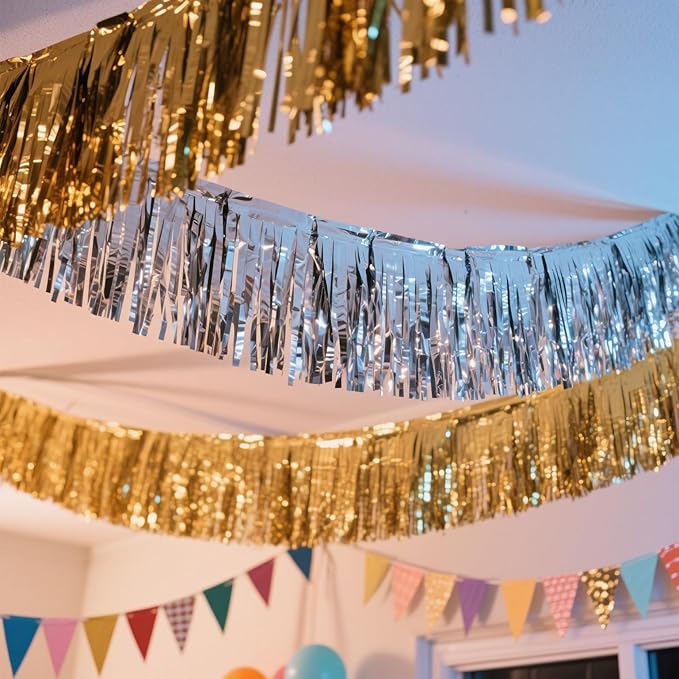 3 Pack Green Total 30 Feet Foil Fringe Garland Metallic Tinsel Banner Wall Hanging Drapes Parade Float Skirting Decorations for Trailer Mardi Gras Party Birthday Wedding Baby Shower (Green)