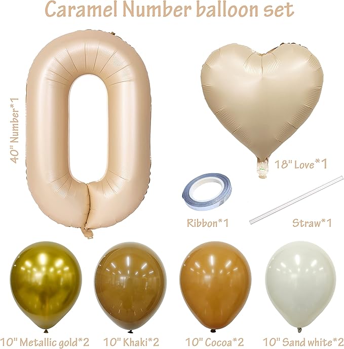 40 In Caramel Number Balloons Helium Foil Mylar latex Balloon Birthday Party banquet Decoration Digital 0