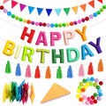 4PCS Pre-Strung Happy Birthday Banner - Felt Happy Birthday Garland, Ball Garland, Felt Pennant Flag, Colorful Thread Tassel Rainbow Party Decorations for Women Men Kids