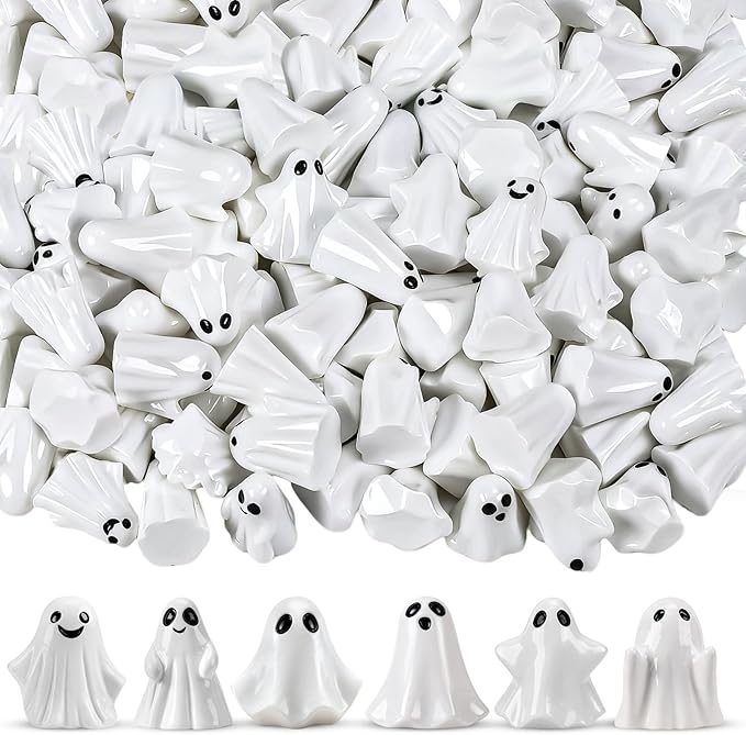 80Pcs Mini Resin Ghosts Tiny Small Ghost Figurines Miniature Halloween Decorations for Spooky Tiered Tray Home Table Centerpiece Decor Vase Filler Party Favors Gift
