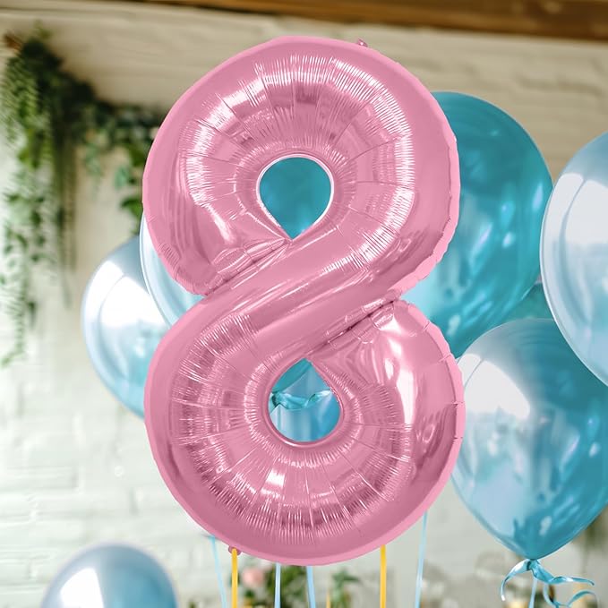 40 Inch Large Pink Number Celebration and Decoration Balloon for Birthday Parties, Graduations, Anniversaries, Weddings, Photo Shoots, Special Events - Helium Foil Mylar (Pink Number 8)