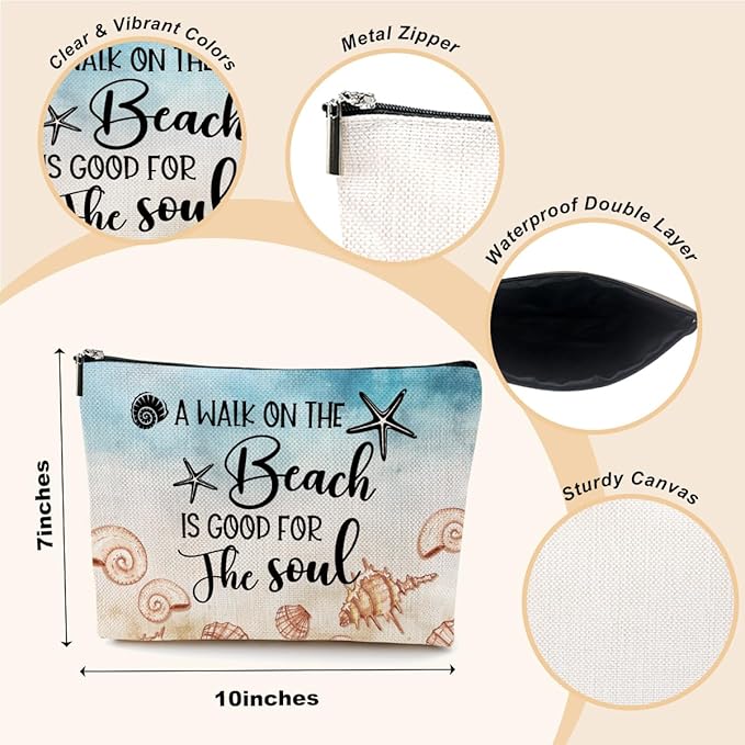 Funny Beach Gifts for Women Cosmetic Bag Travel Ocean Beach Vacation Essentials for Girls, Bestie, Friends, Summer Beaches Lover Makeup Bag Girls Trip Gifts Favors Stuff Birthday Christmas Graduation