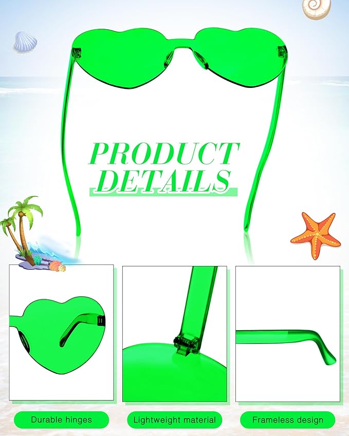TOODOO 10 Pairs Heart Shaped Sunglasses Rainbow Sunglasses Candy Color Rimless Glasses for Women Girl Party Favor
