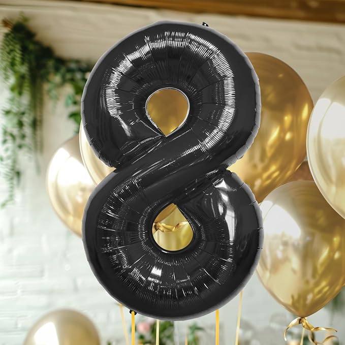 40 Inch Large Black Number Celebration and Decoration Balloon for Birthday Parties, Graduations, Anniversaries, Weddings, Photo Shoots, Special Events - Helium Foil Mylar (Black Number 8)