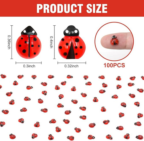 100PCS Mini Ladybug Decor for Dollhouse Resin Tiny Ladybugs for Crafts Micro Miniature Ladybug for Fairy Garden Dollhouse Micro Landscaping Decoration