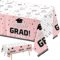 Oigco Graduation Decorations Congrats Grad Graduation Tablecloth for 2026 Graduation Party Supplies, 3 Pcs Pink Plastic Table Cloths, 54"x108"