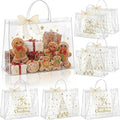 Henoyso 8 Pcs Christmas Clear Gift Bags Plastic Candy Treat Goodie Bags Red Foil Santa PVC Wrap Totes with Handles and Ribbon Xmas Party Favors (Christmas Tree,Bells,16x 6x 12 Inch)