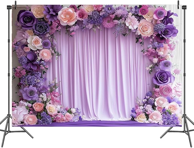 10X6.5ft Purple Flower Wall Background Photography Lavender Backdrop for Parties Wedding, Girls Birthday Princess Weeding Bridal Shower Purple Floral Anniversary Ceremony Decor.