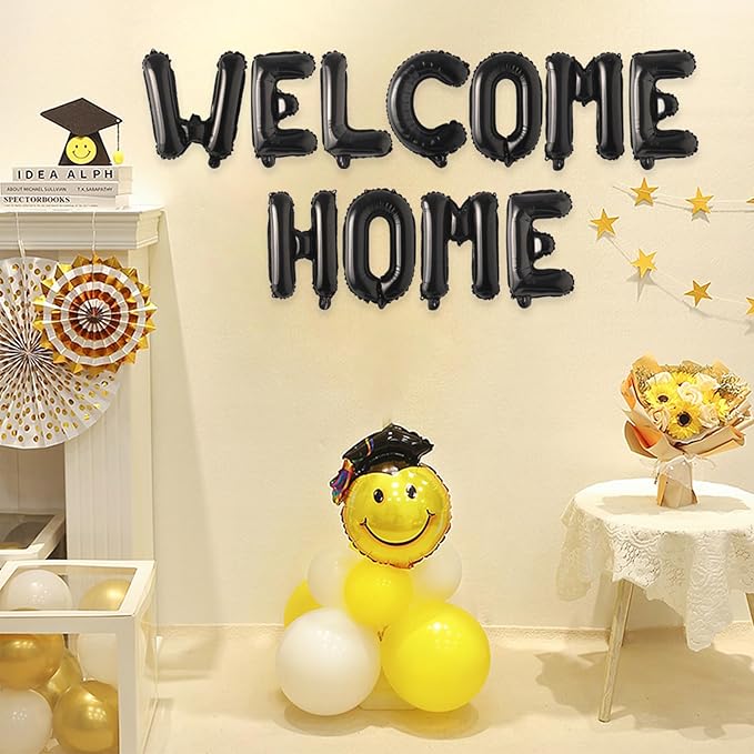 2 Set 22Pcs Black WELCOME HOME Letter Balloons 16in Balloon Foil Letter Decorations Party Decor Black Letter Balloons WELCOME HOME Party Supplies
