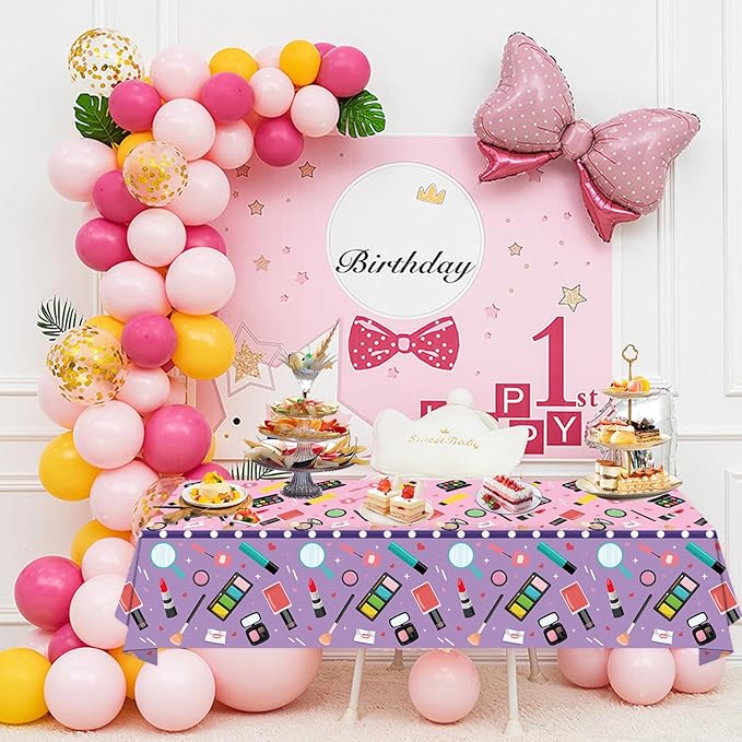 4 Pack Spa Theme Tablecloth Makeup Party Tablecovers 51 x 86 '' Disposable Plastic Makeup Theme Table Cover for Girls Spa Party Birthday Decorations Baby Shower