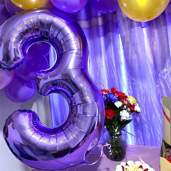 Purple Number 30 Balloons, 40 Inch Purple Mylar Foil Number 3 & 0 Balloons for Women, Self Inflating 30th Birthday Balloons for 30 Year Old Anniversary Birthday Party Decorations Supplies