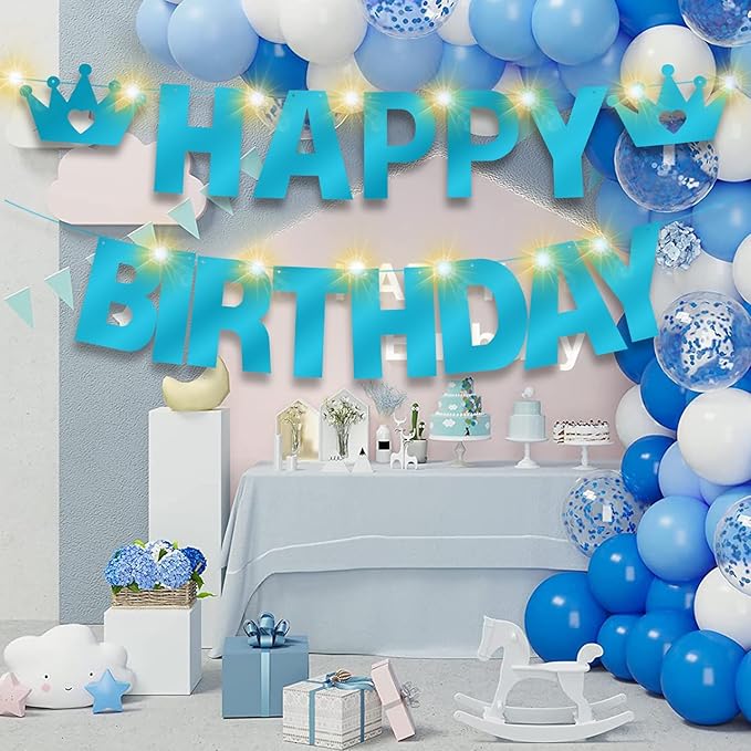 175Pcs Glitter Customizable Banner Kit DIY Custom Letter Banners DIY Boy Happy Birthday Letters 0-9 Numbers Anniversary Personalized Banner Wedding Birthday Party Decoration Supplies(Shiny Light Blue)