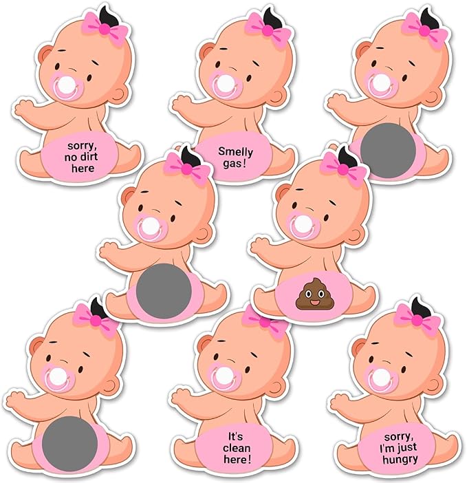 Baby Shower Games, Scratch Off Game, Silly Activity for Ice Breakers, Door Prizes, Baby Shower Activity and Idea, Fun and Easy to Play, 38 Cards