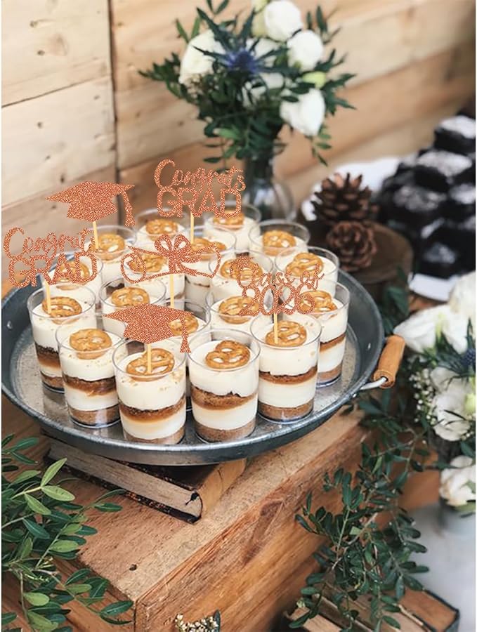 2026 Graduation Theme Cupcake Toppers Glitter Class of 2025 Graduation Cap Diploma Cupcake Picks - Set of 24 (Orange2)