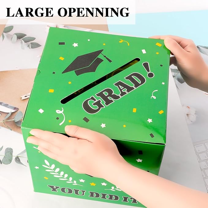 Graduation Card Box, Graduation Party Decorations 2025, Graduation Box, Graduation Card Holder, Foldable Cardboard Congrats Grad Card Gift Box for Graduation Party Supplies Party Favors Green