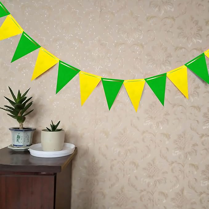Yellow and Green Pennant Banner 3 Pack Paper Triangle Flag Hanging Decoration for Wedding Birthday Baby Shower Halloween Family Party（36pcs Triangle Flag）