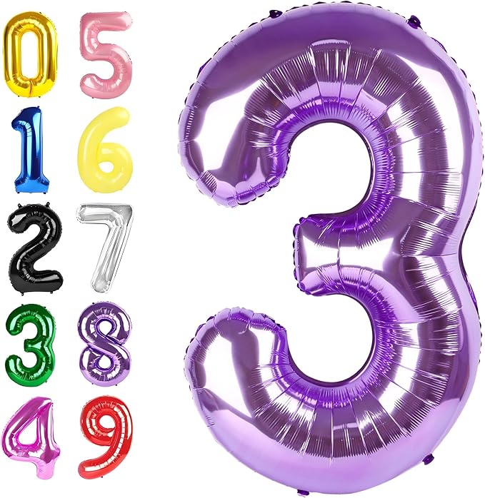 Numbers Balloon 40 Inch, 3 Year Old Birthday Decorations Girl, Purple Number 3 Ballon for 3, 13, 23, 35 Celebration, Men and Women Birthday, Wedding, Anniversary Decor