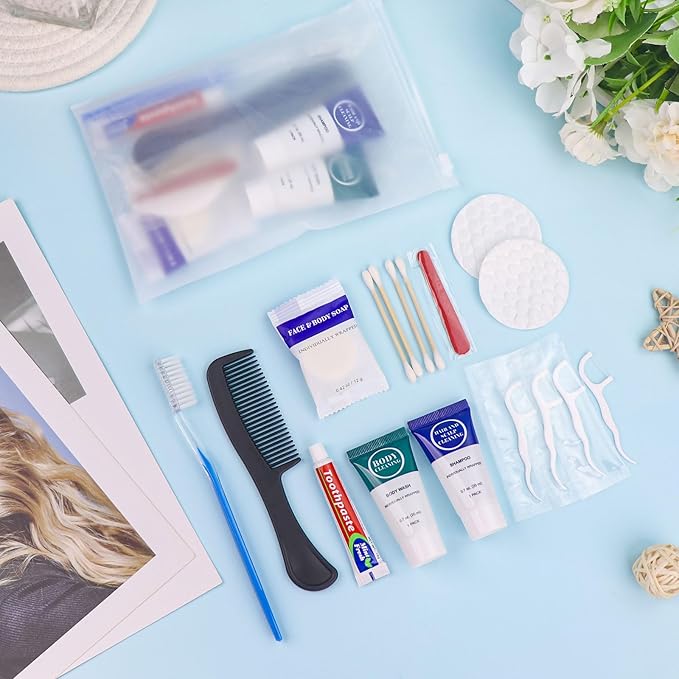 Toiletry Kits Travel Essentials Disposable Hygiene in Bulk, Trial Size Toiletries Supplies Individually Wrapped Traveling Personal Care Items, for Camping, Hotel, Homeless, Charity, 8-in-1 (200-Pack)