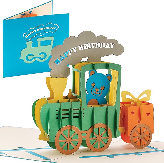 Pop Up Birthday Card – 6x12 Birthday Train Gift Card | Colorful Greetings Card for Kids and Adults – 3D Pop-up Birthday Card for Kids | Popup Card for Special Day – Mom Birthday Card