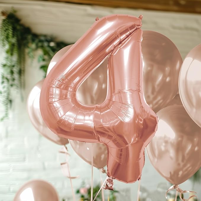 40 Inch Large Rose Gold Number Celebration and Decoration Balloon for Birthday Parties, Graduations, Anniversaries, Weddings, Photo Shoots, Special Events (Rose Gold Number 4)